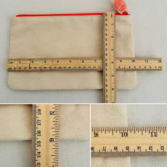 Origins Canvas Pouch 100 Percent Recycled Cotton With Orange Zipper Measures 9x6 - Picture 4 of 6